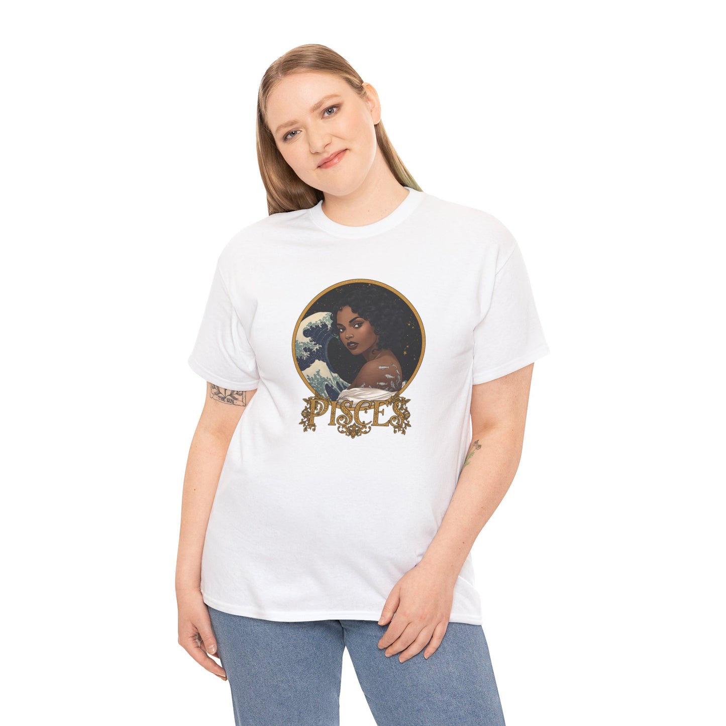 Pisces Art Nouveau T-Shirt — African American Woman with Silver Fish Tattoo