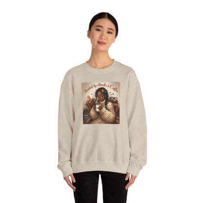 Books and Coffee Lover Sweatshirt, Black Anime Woman Fall Leaves, Reading Nerdy Jumper, Cozy Autumn Sweater