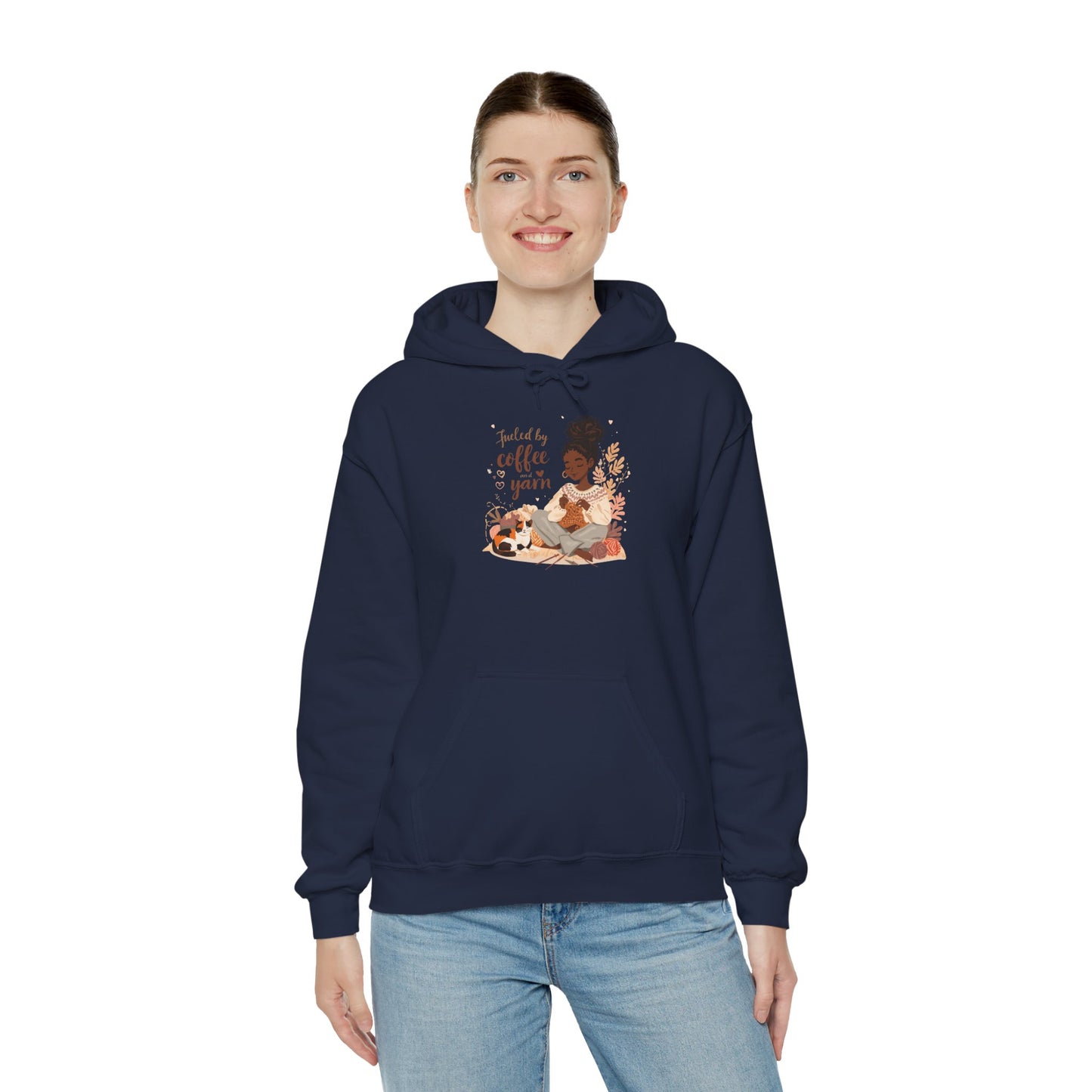 Fueled by Coffee and Yarn Hoodie — African American Knitter Graphic