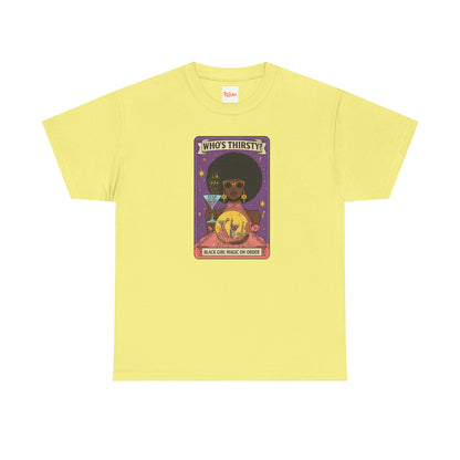 Tarot 'Who's Thirsty?' Graphic T‑Shirt — Retro Afro Witch Cocktail Design