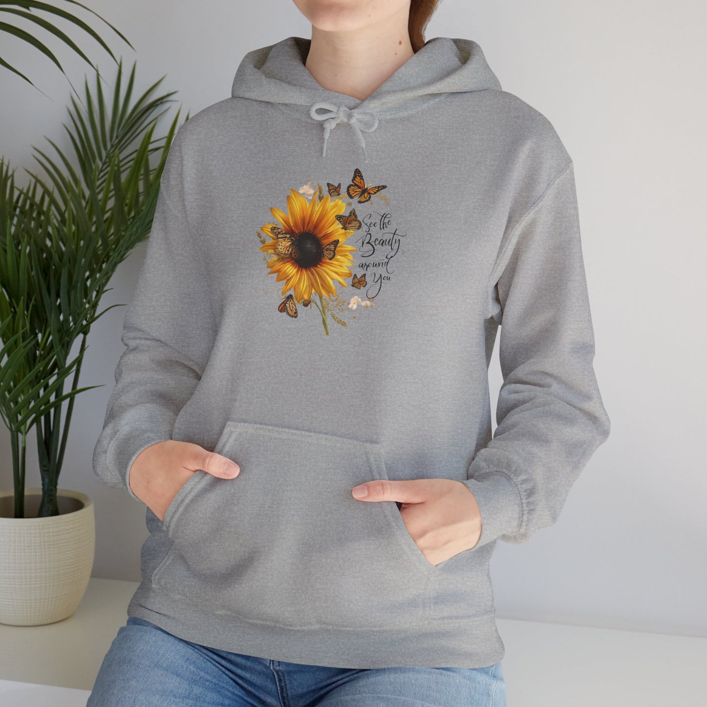 See the Beauty Around You Sunflower & Monarch Hoodie