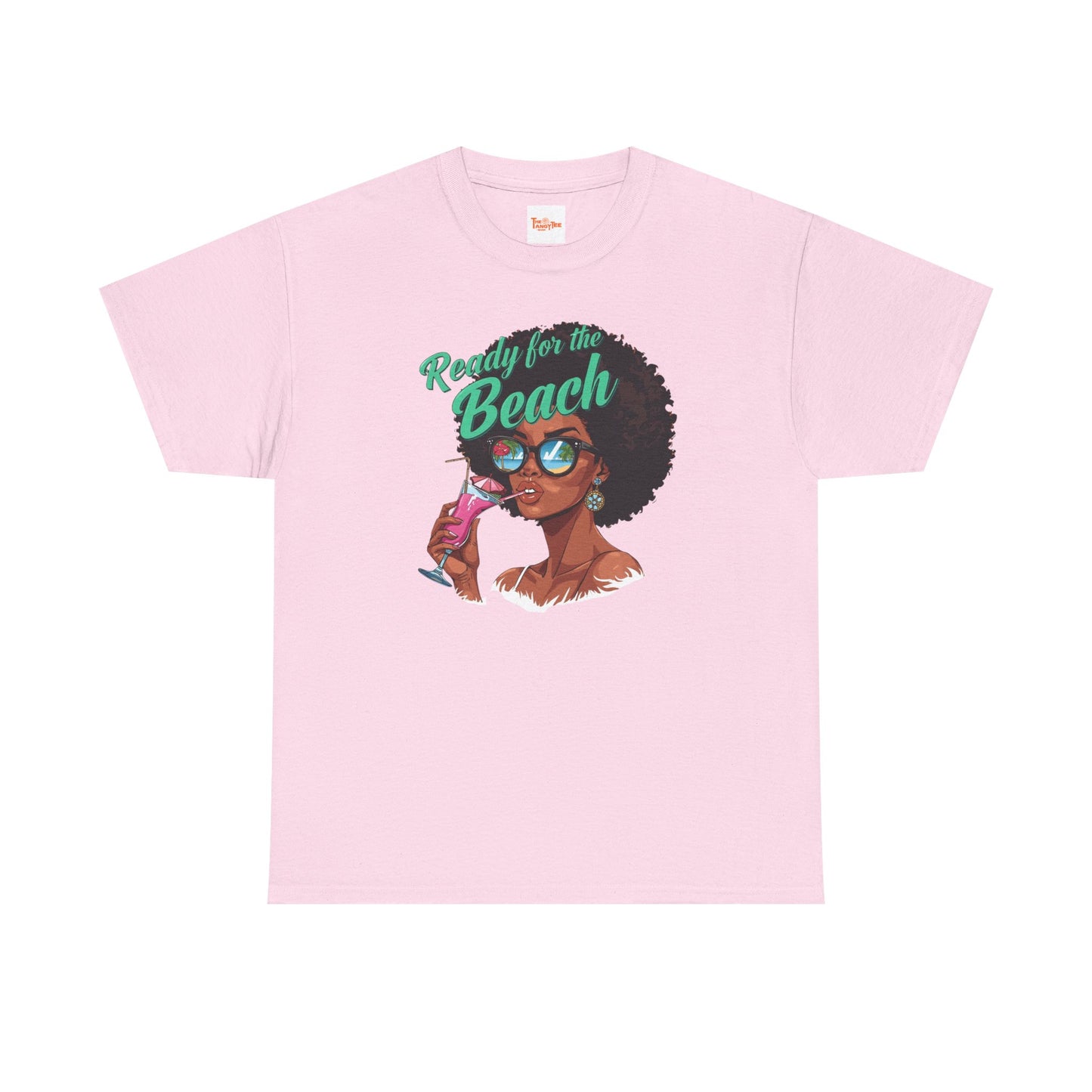 Ready for the Beach Tee — Afro Woman Sunglasses & Cocktail Graphic