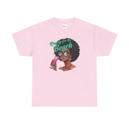 Ready for the Beach Tee — Afro Woman Sunglasses & Cocktail Graphic