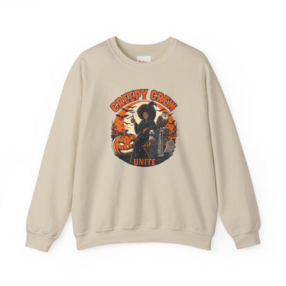 Creepy Crew Unite Witch Sweatshirt — African American Witch Pumpkin Graveyard