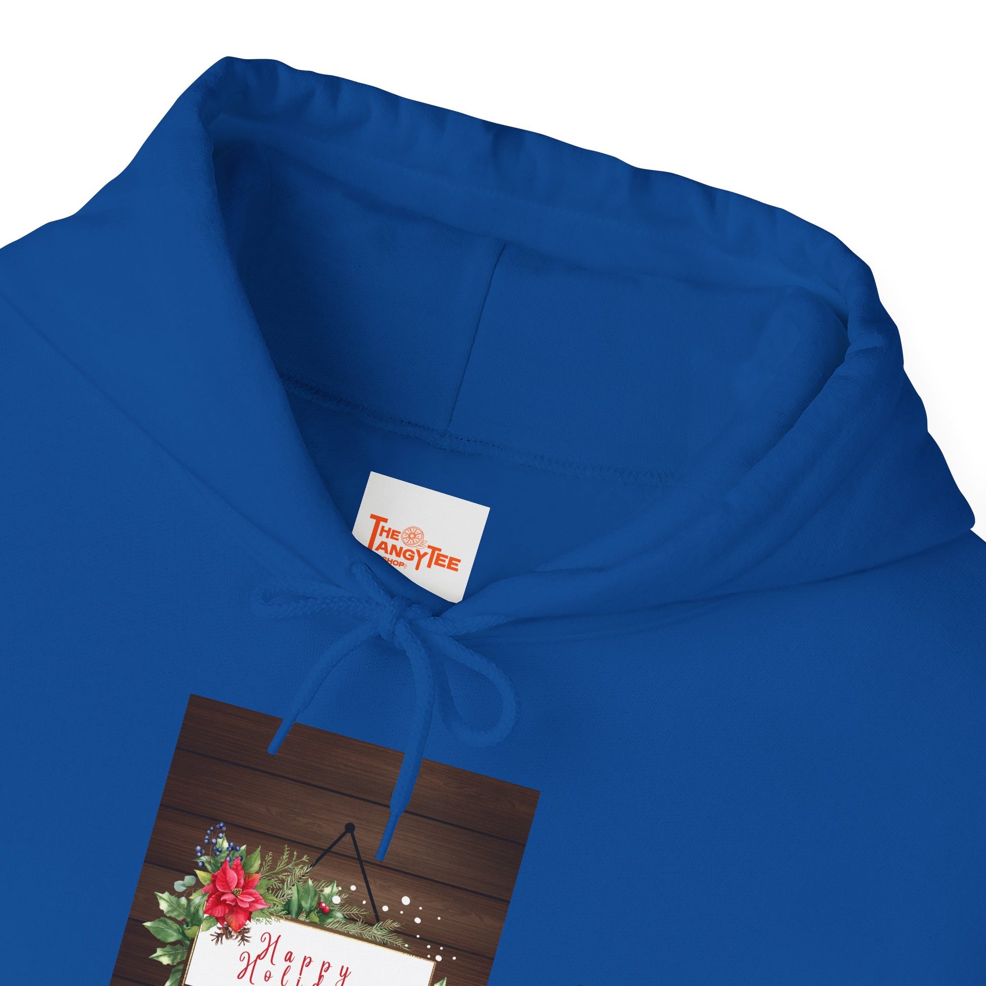 Holiday Cheer Hoodie - Happy Holidays, Wooden Door Sign Graphic
