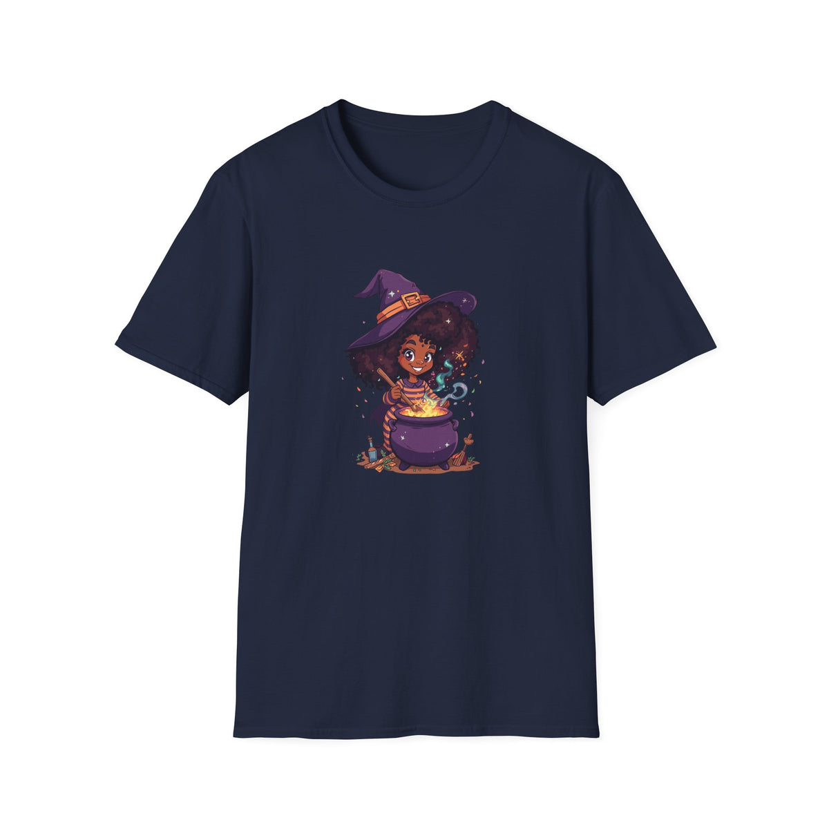 Happy Little Black Witch Stirring Cauldron