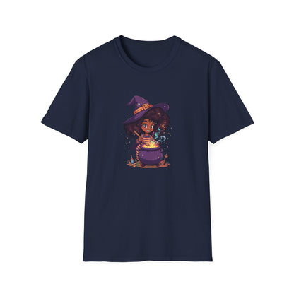 Happy Little Black Witch Stirring Cauldron
