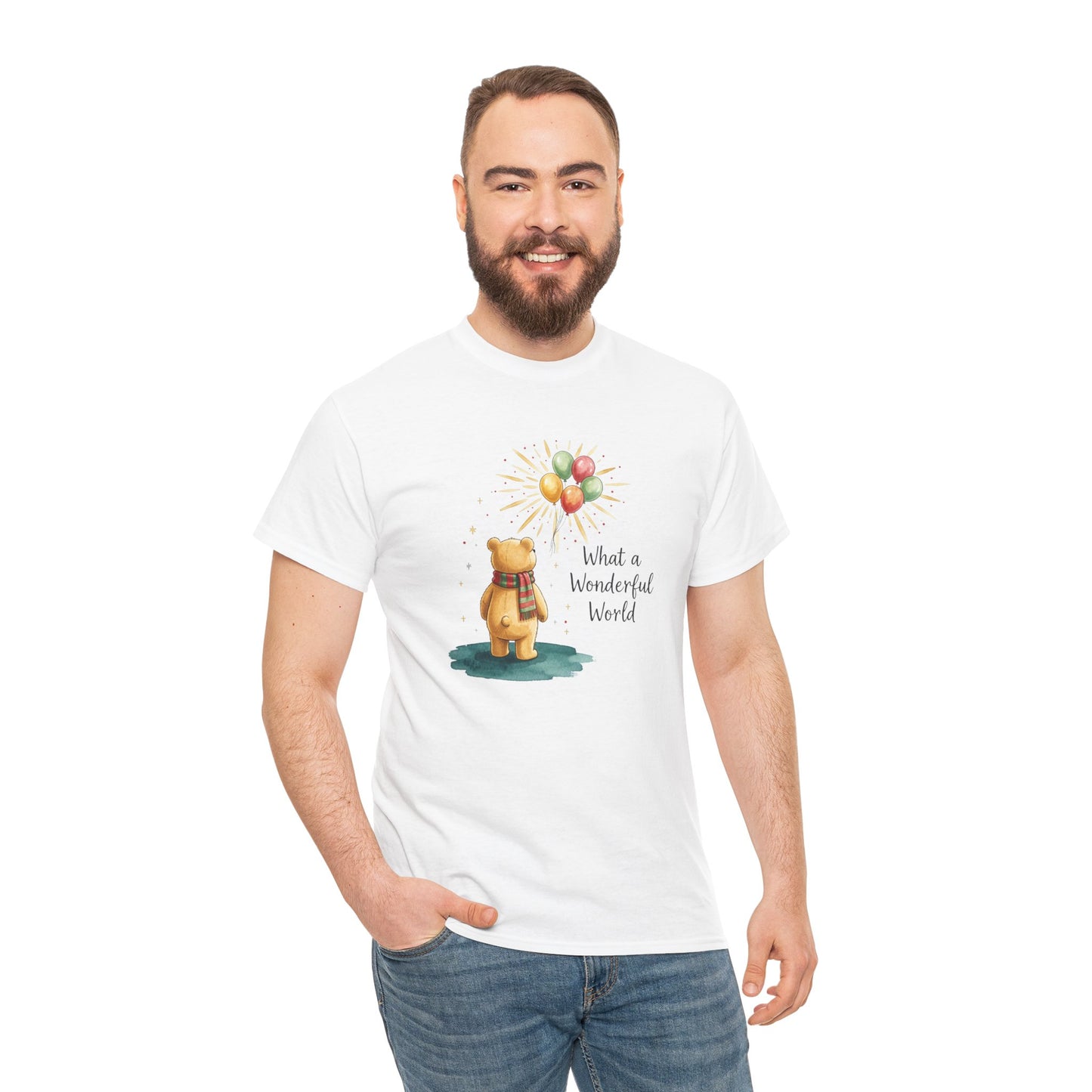 What a Wonderful World Teddy Bear T-Shirt — Balloon Sun Graphic