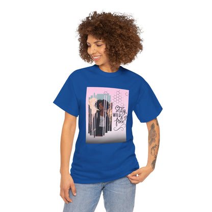Stay Wild and Free Black Anime Girl City Graphic Tee