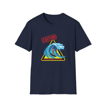 Surfer Caution Unisex T-Shirt - Wicked Waves Ahead Graphic