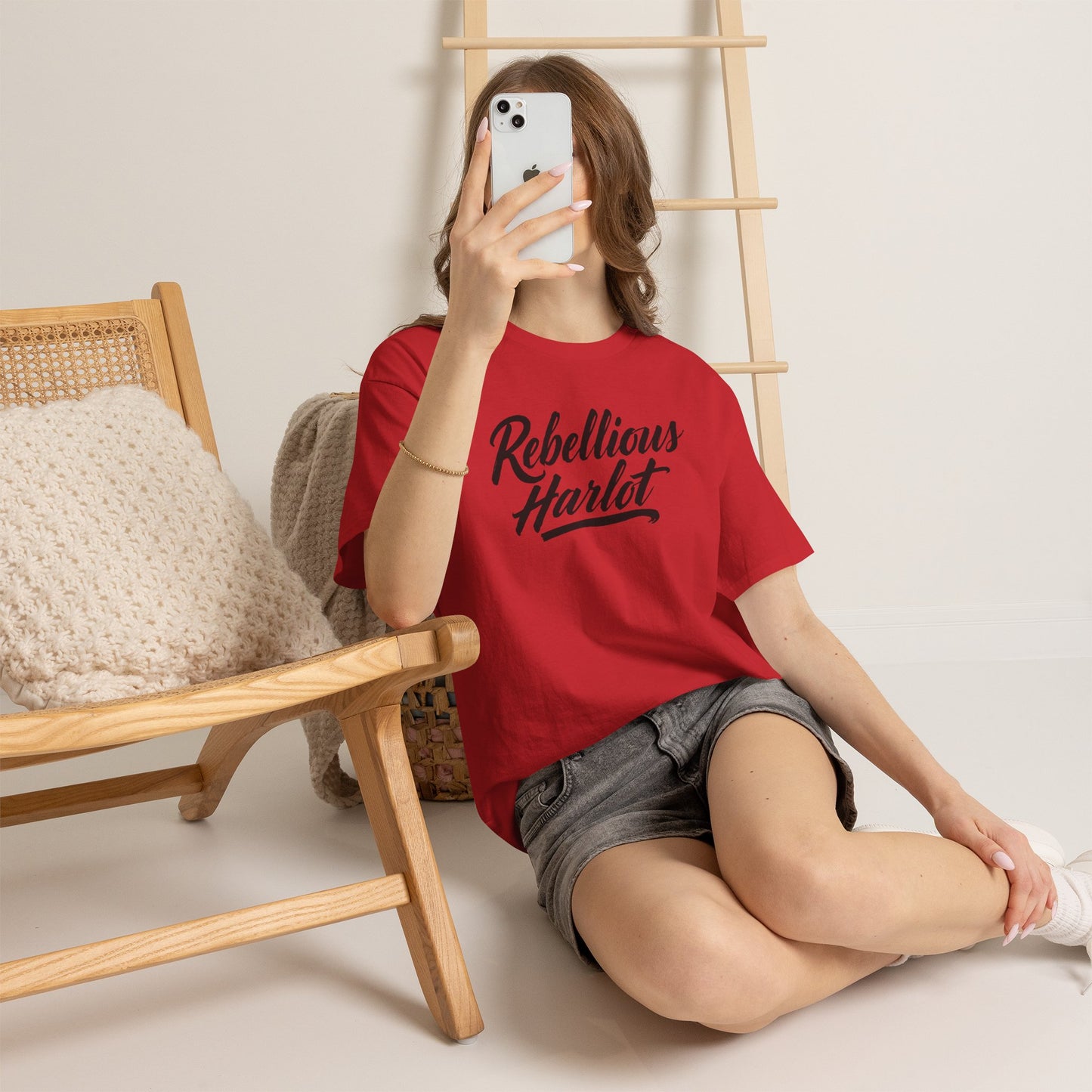 Rebellious Harlot Tee — Bold Script Graphic T-Shirt