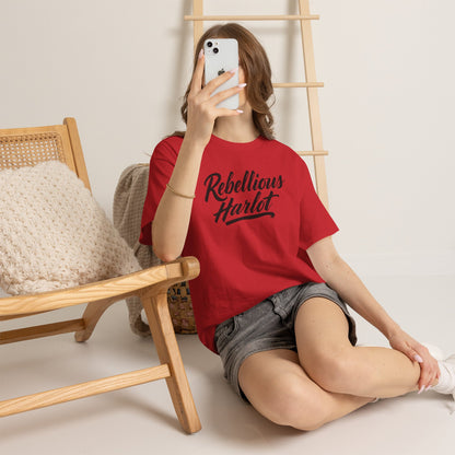 Rebellious Harlot Tee — Bold Script Graphic T-Shirt