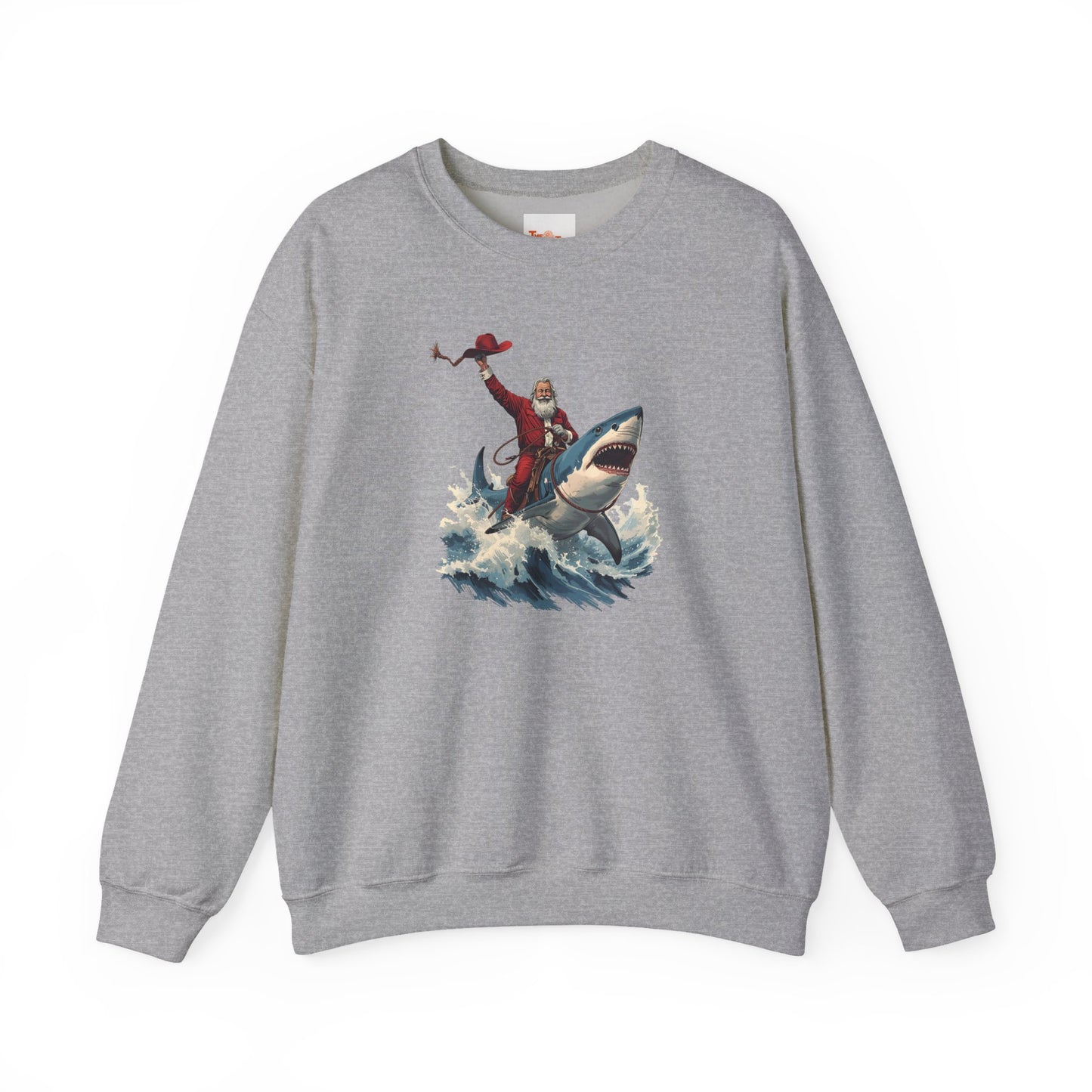 Santa Riding a Shark Sweatshirt — Funny Holiday Shark Claus Crewneck