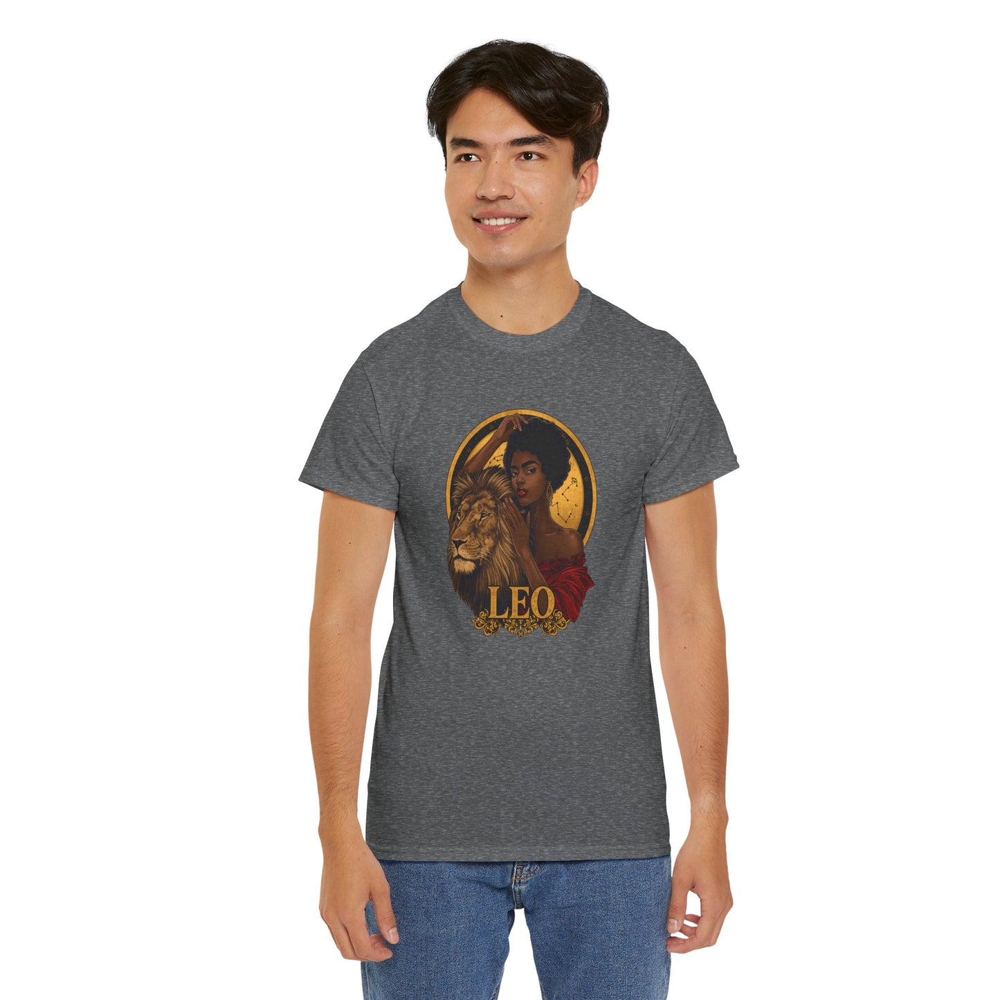 Leo Zodiac Art Nouveau T-Shirt — African American Woman & Lion Graphic
