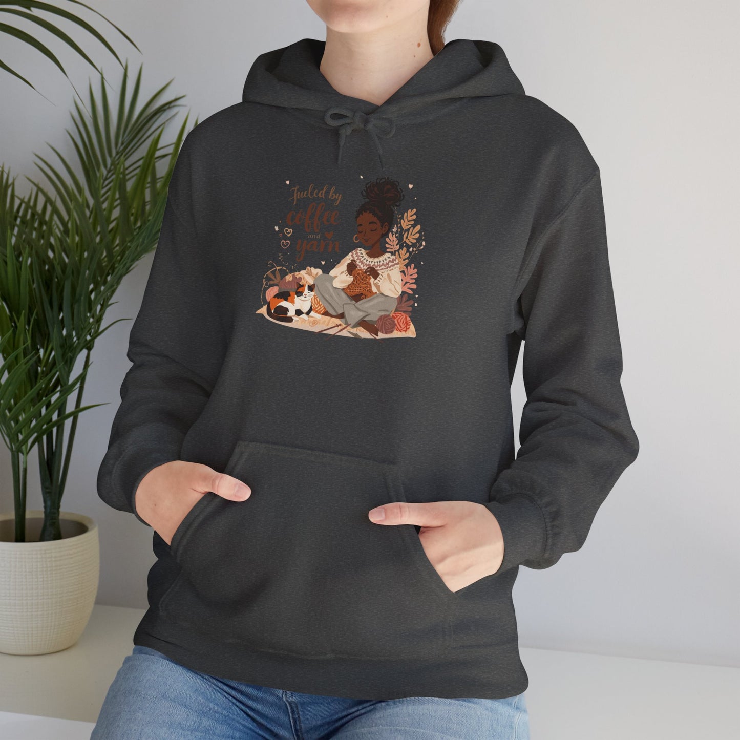 Fueled by Coffee and Yarn Hoodie — African American Knitter Graphic