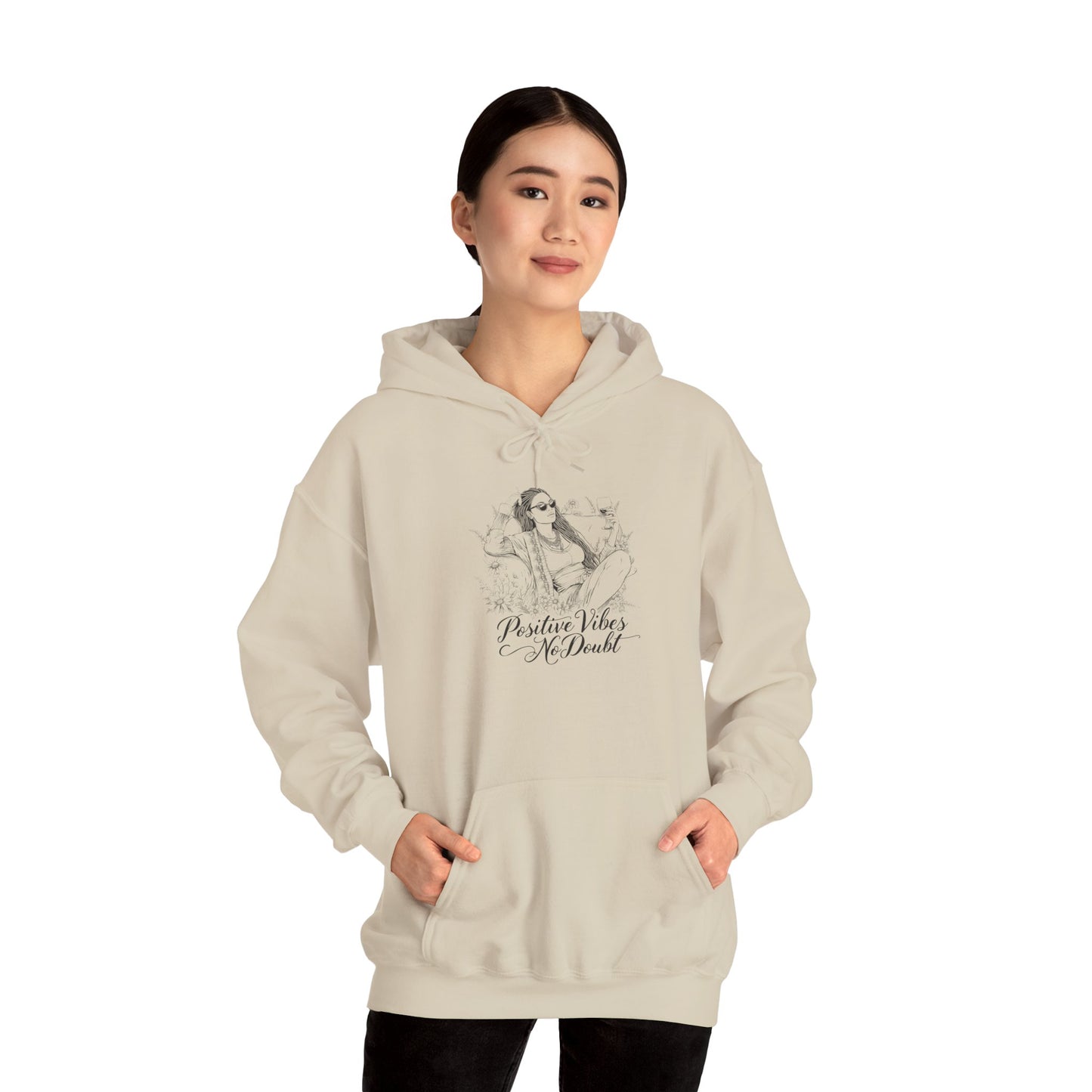Positive Vibes No Doubt Sweatshirt - African American Woman Relaxing with Wine & Flowers