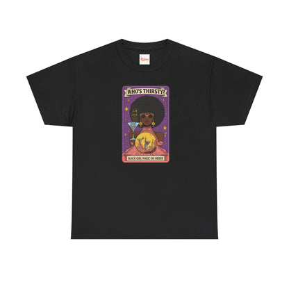 Tarot 'Who's Thirsty?' Graphic T‑Shirt — Retro Afro Witch Cocktail Design