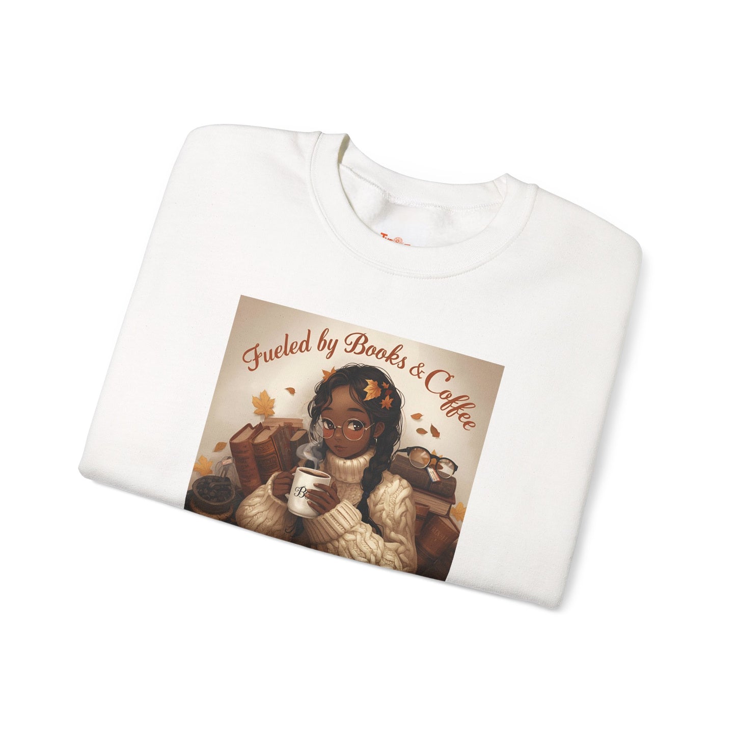 Books and Coffee Lover Sweatshirt, Black Anime Woman Fall Leaves, Reading Nerdy Jumper, Cozy Autumn Sweater