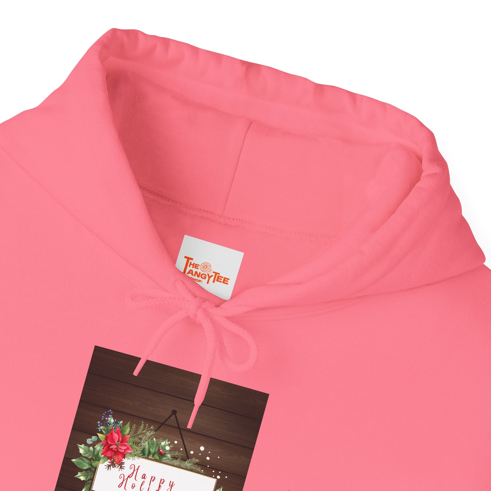 Holiday Cheer Hoodie - Happy Holidays, Wooden Door Sign Graphic