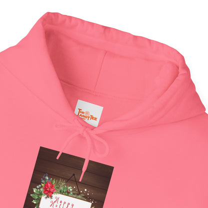 Holiday Cheer Hoodie - Happy Holidays, Wooden Door Sign Graphic