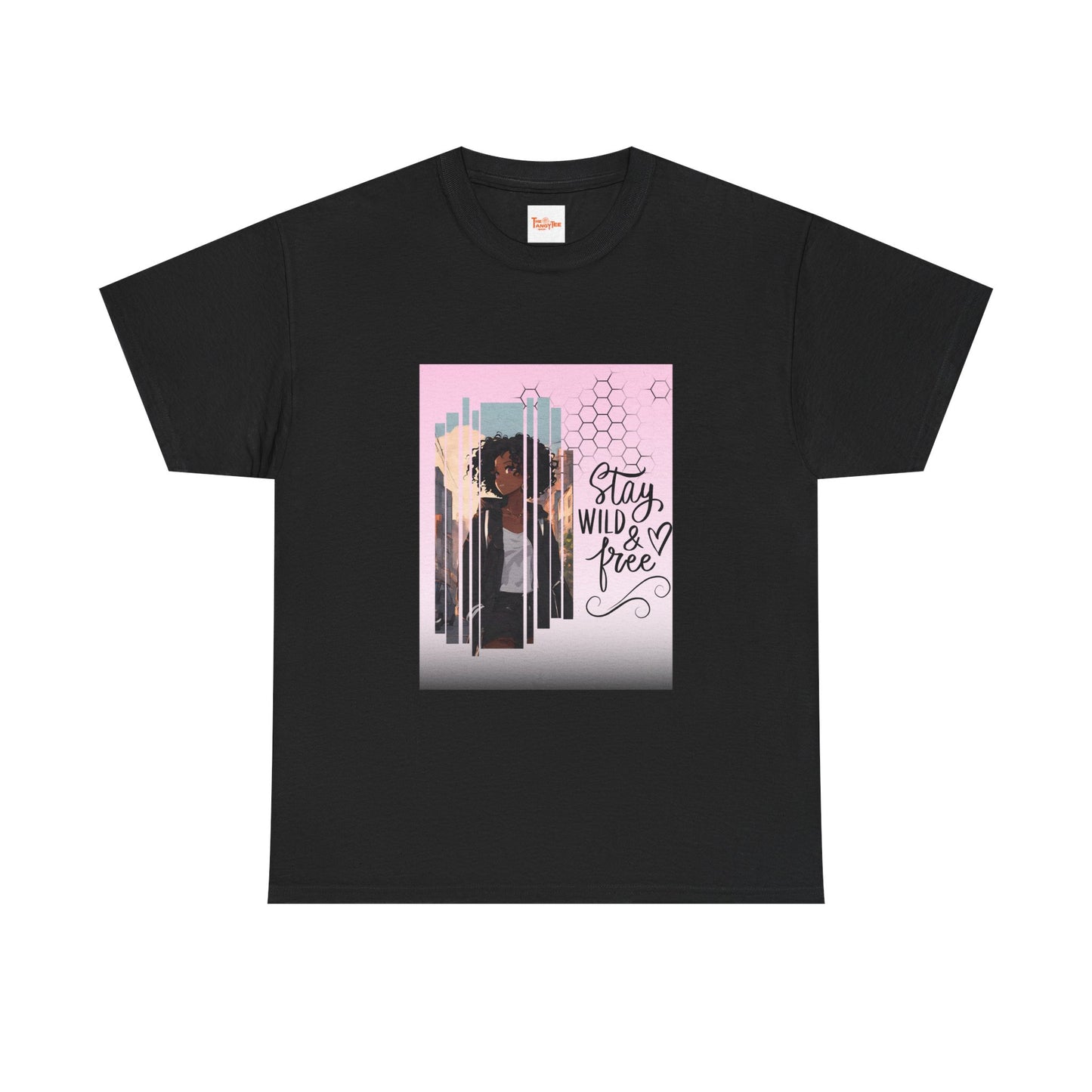 Stay Wild and Free Black Anime Girl City Graphic Tee