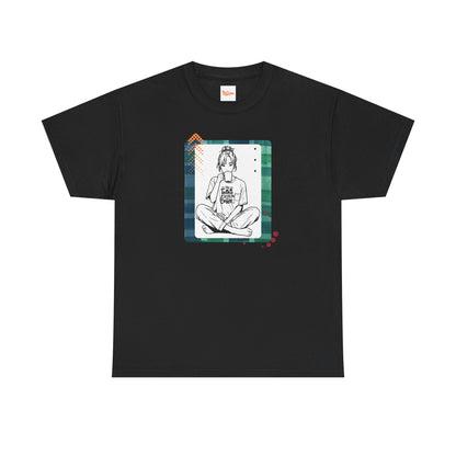 No Talkie Without Coffee T-Shirt — Woman Sitting with Coffee Graphic
