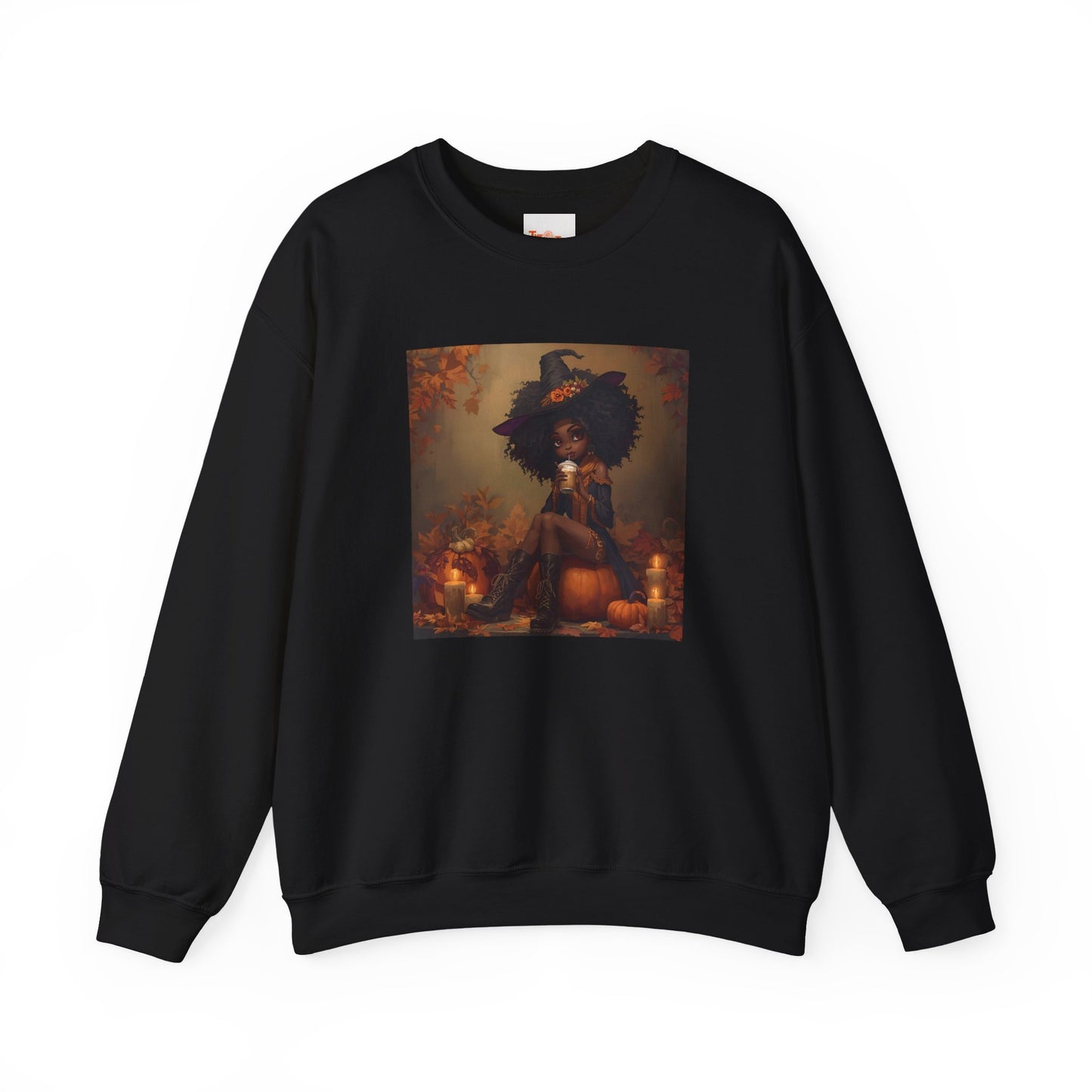 Black Witch Pumpkin Spice Latte Sweatshirt, Halloween Crewneck Jumper
