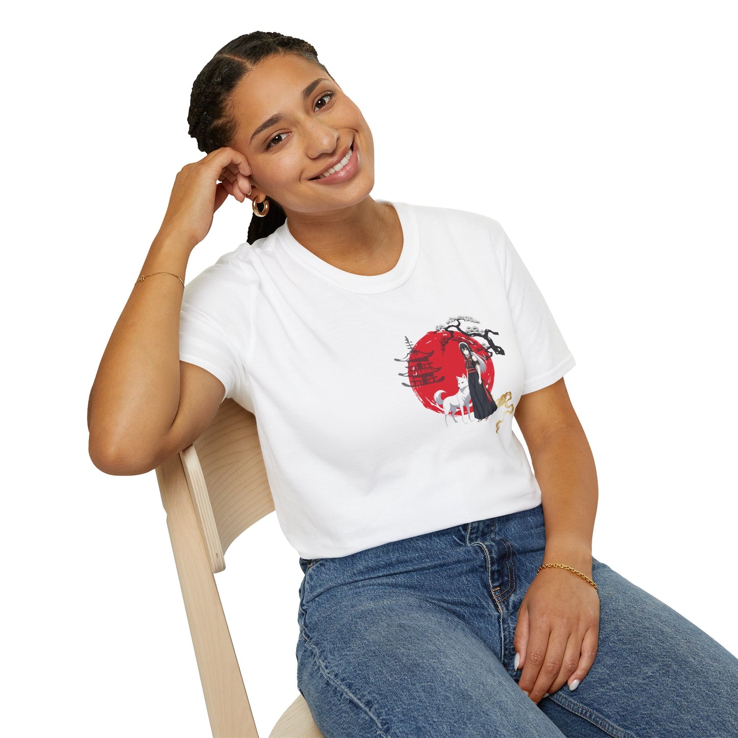 Anime Girl & White Wolf T-Shirt — Red Circle Graphic