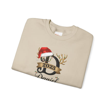 Personalized Christmas Monogram Sweatshirt — Antlers, Santa Hat & Lights