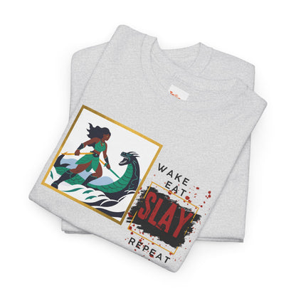 Wake Eat Slay Repeat Unisex Tee - Black Woman Sea Monster Graphic