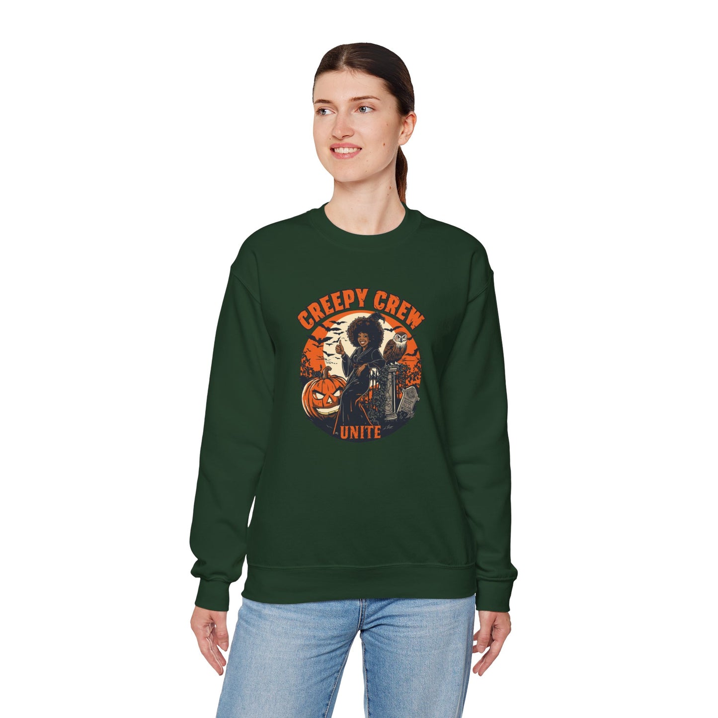Creepy Crew Unite Witch Sweatshirt — African American Witch Pumpkin Graveyard