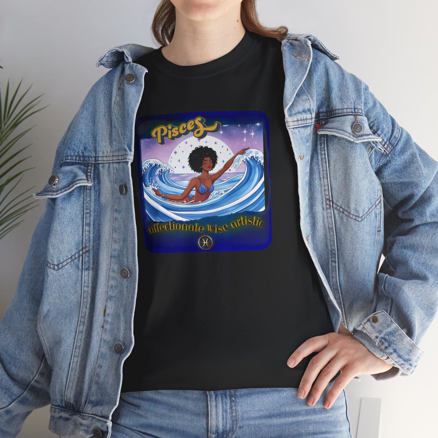 Pisces Zodiac Tee — African American Woman Swimming Graphic with Pisces Traits