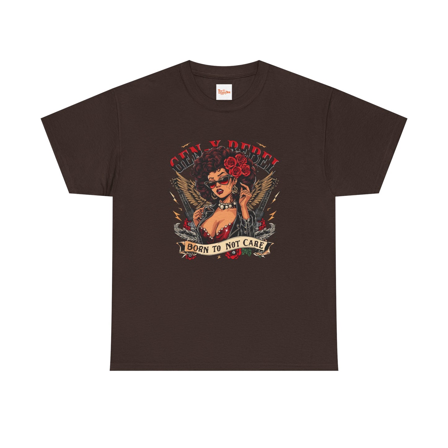 Gen X Rebel T-Shirt — African American Woman with Guitars & Roses Graphic
