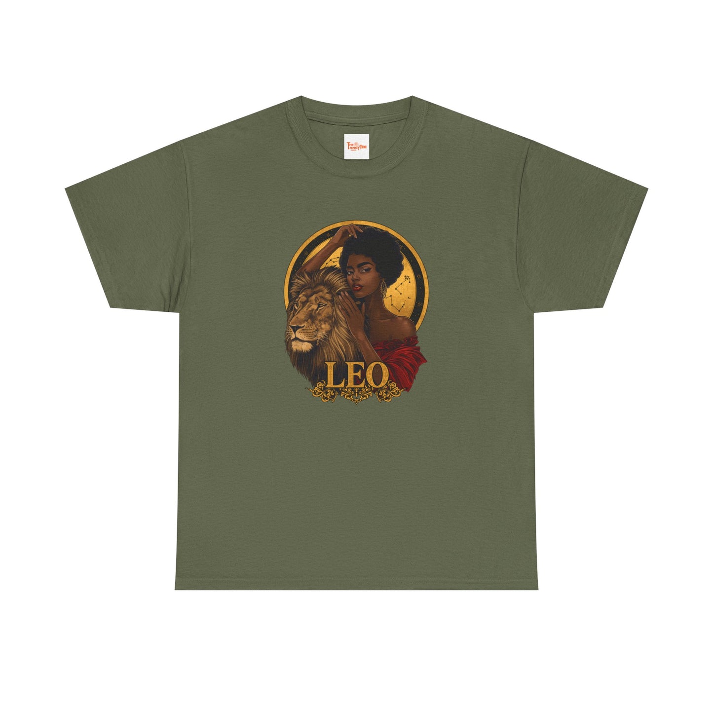 Leo Zodiac Art Nouveau T-Shirt — African American Woman & Lion Graphic