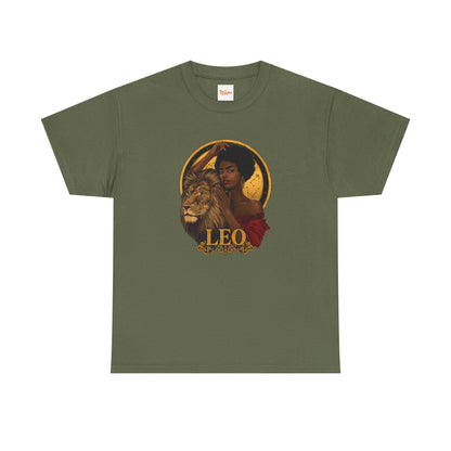 Leo Zodiac Art Nouveau T-Shirt — African American Woman & Lion Graphic