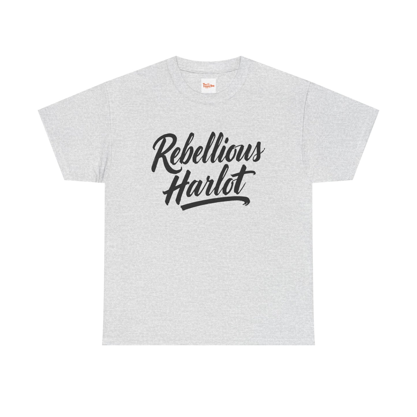 Rebellious Harlot Tee — Bold Script Graphic T-Shirt