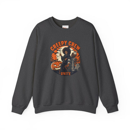 Creepy Crew Unite Witch Sweatshirt — African American Witch Pumpkin Graveyard