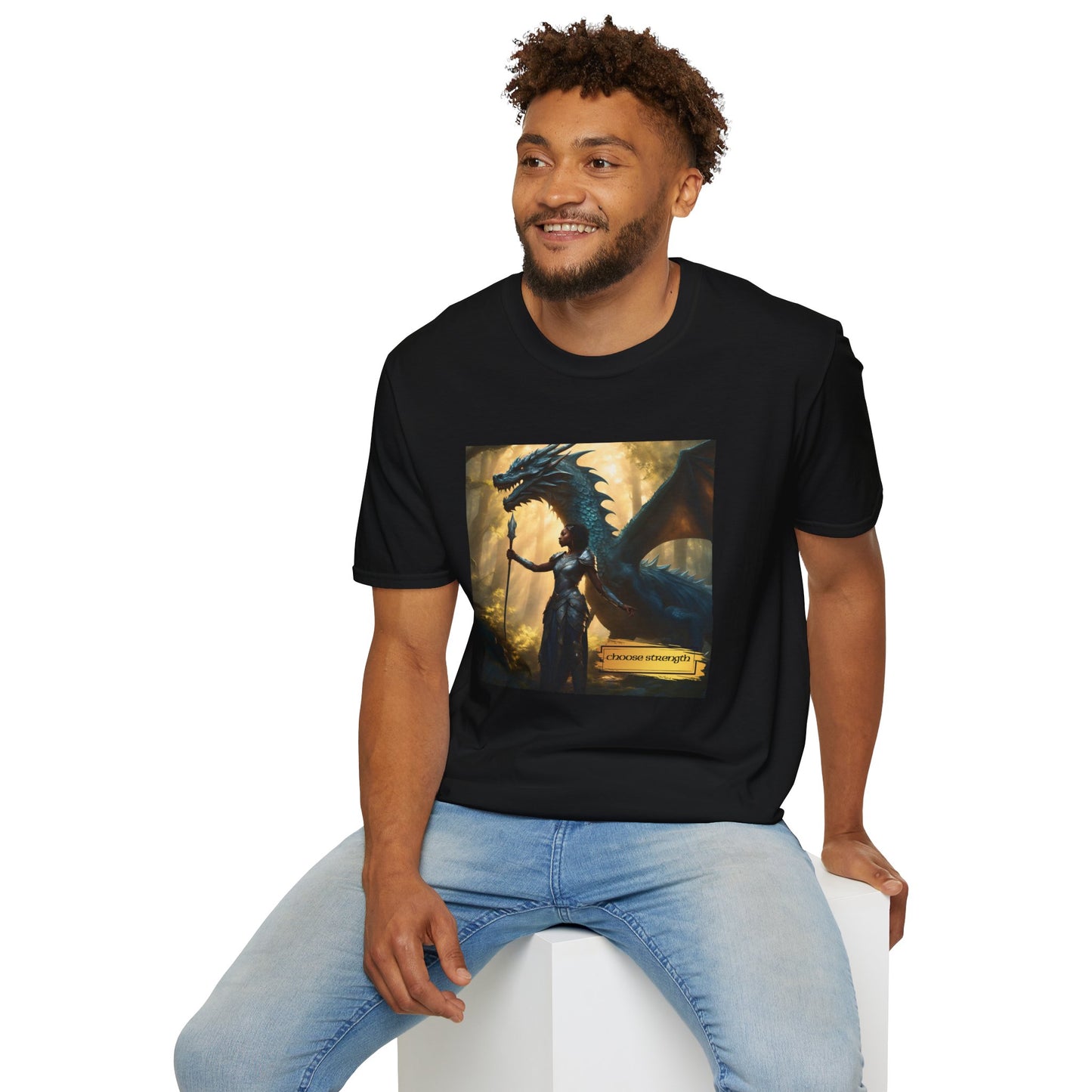 Strength Warrior T-Shirt - Black Woman with Dragon Ally