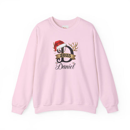 Personalized Christmas Monogram Sweatshirt — Antlers, Santa Hat & Lights