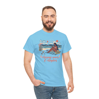 Surfing Sketch Tee — "Chasing Waves & Chapters" Beach Graphic T-Shirt
