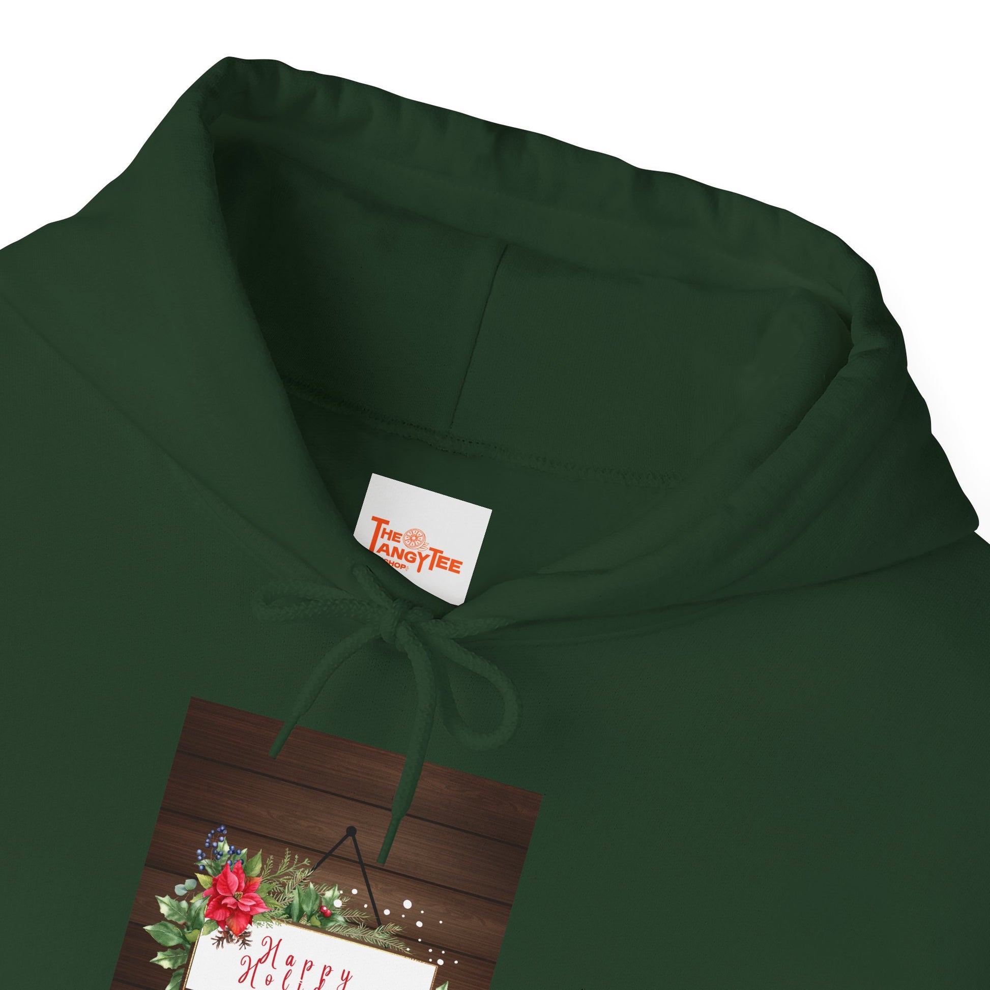 Holiday Cheer Hoodie - Happy Holidays, Wooden Door Sign Graphic