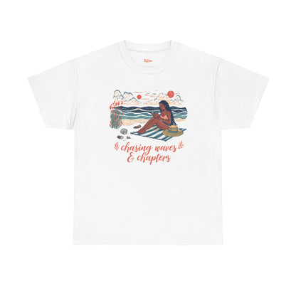 Surfing Sketch Tee — "Chasing Waves & Chapters" Beach Graphic T-Shirt