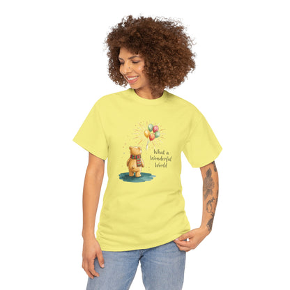 What a Wonderful World Teddy Bear T-Shirt — Balloon Sun Graphic