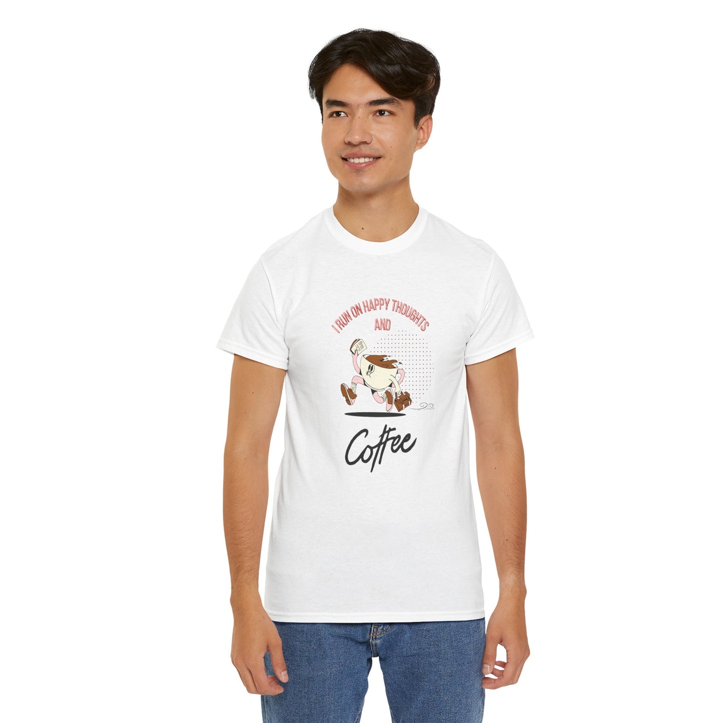 Coffee Lover Tee - Happy Thoughts and Coffee Unisex Heavy Cotton Tee