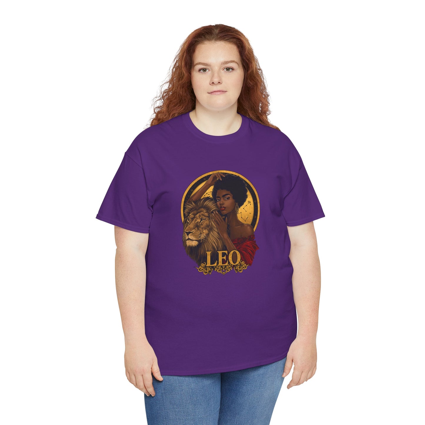 Leo Zodiac Art Nouveau T-Shirt — African American Woman & Lion Graphic