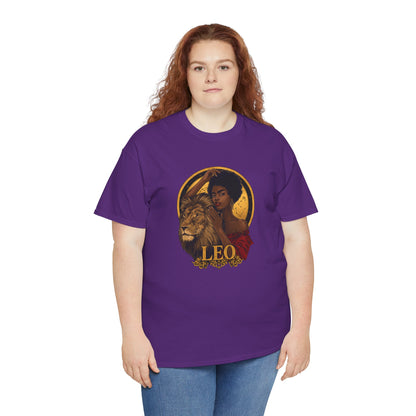Leo Zodiac Art Nouveau T-Shirt — African American Woman & Lion Graphic
