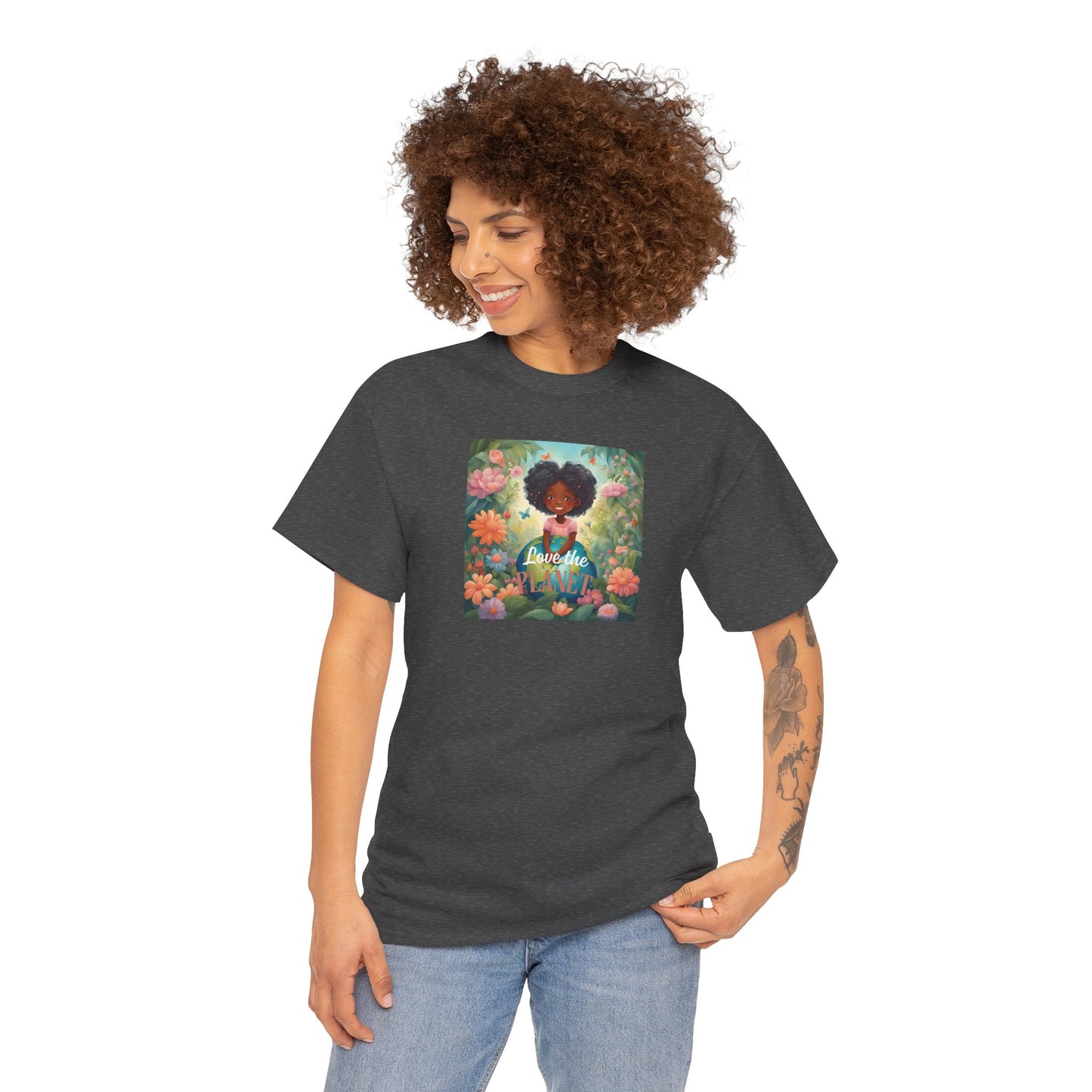 Graphic Tee Love the Planet Little Black Girl Holding Globe