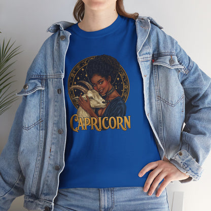 Capricorn Art Nouveau Tee — African American Woman with Goat Zodiac Graphic