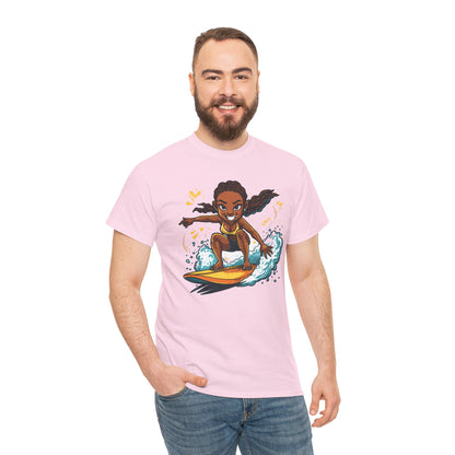 Surf Girl T-Shirt — Cute Cartoon Female Surfer Graphic Tee