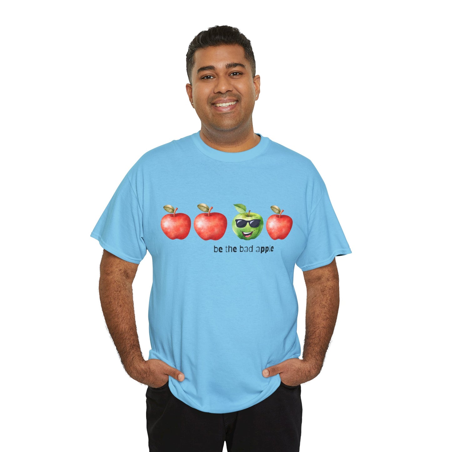 Graphic Unisex Tee - Be the Bad Apple, Three Red Apples and One Green Apple with Sunglasses